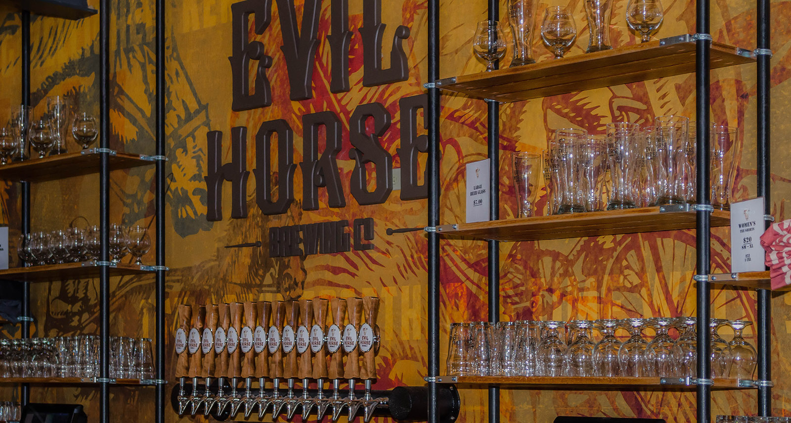 Evil Horse bar with glasses